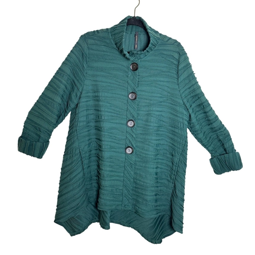IC by Connie K Green Textured Tunic Top Womens M Button Front Lagenlook - Picture 2 of 6